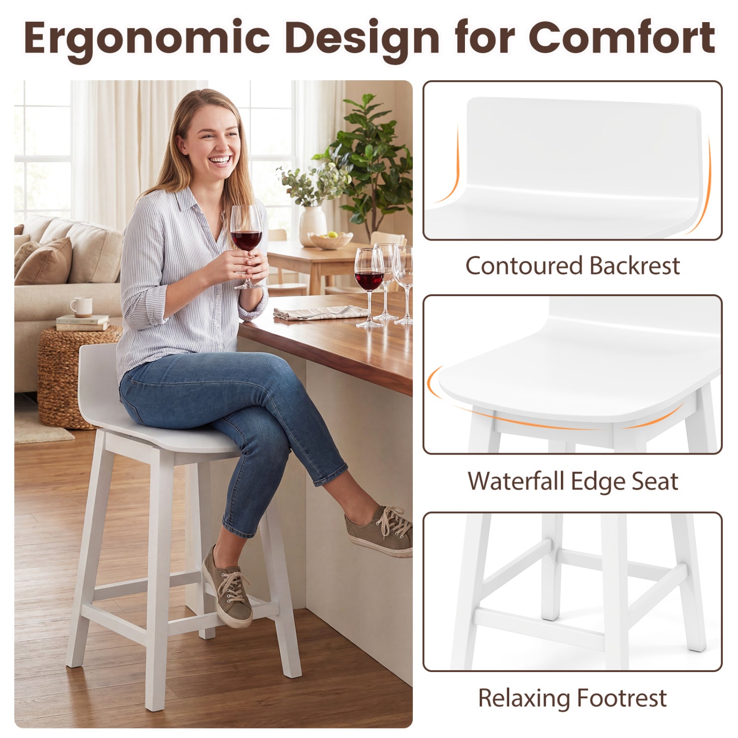 24.5 Inch Swivel Wooden Bar Stools Set of 4 with Rubber Wood Legs and Low Back - Tampa Home & Garden Store