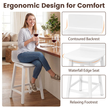 24.5 Inch Swivel Wooden Bar Stools Set of 4 with Rubber Wood Legs and Low Back - Tampa Home & Garden Store