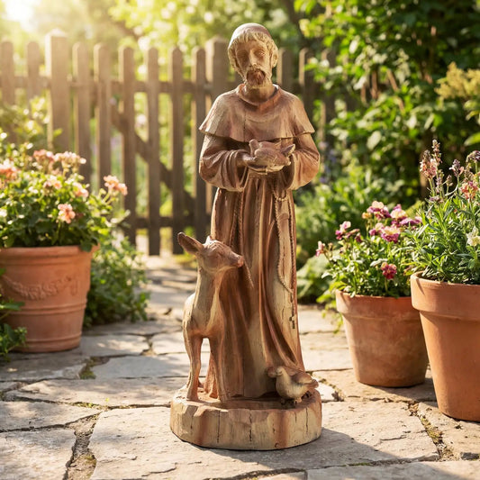 Saint Francis garden statue 24.5 inches stone finish with a dog and a bird, DirectDeals on Tampa Home & Garden Store