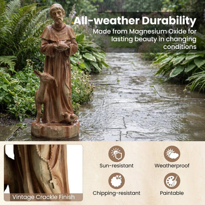 24.5 inch St. Francis Statue with Bird Feeder Saint Francis of Assisi with Animals Sculpture