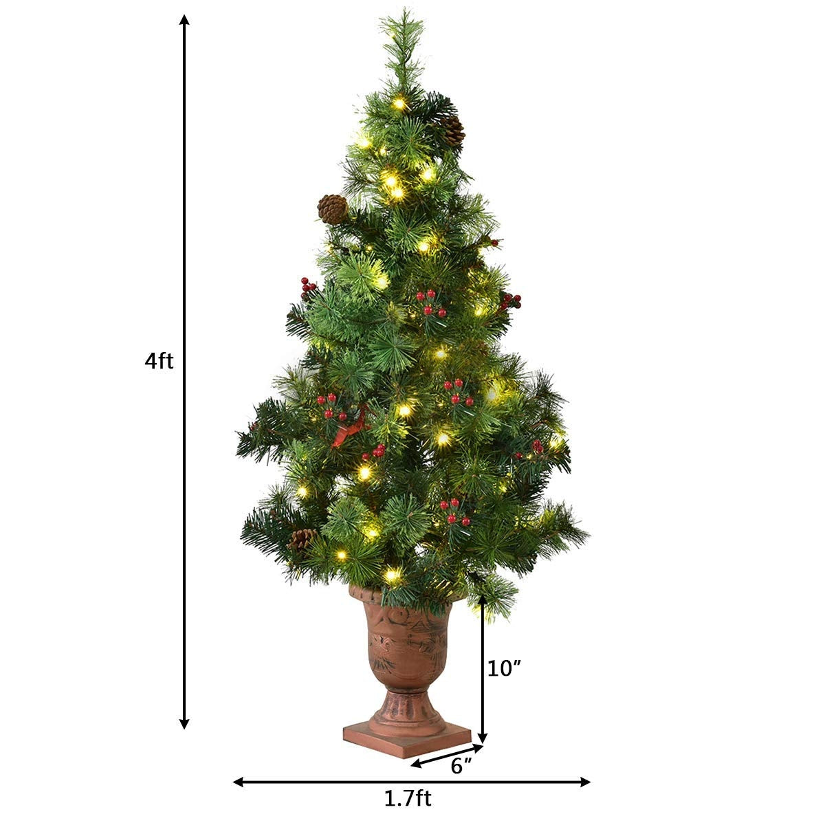 DirectDeals LED Christmas Tree with Red Berries Pine Cones, 4ft artificial tree in urn on Tampa Home & Garden Store