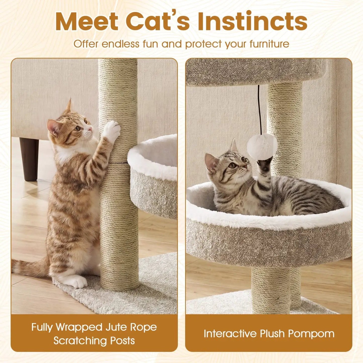 24 Inch Cat Tower With Plush Perches and Posts