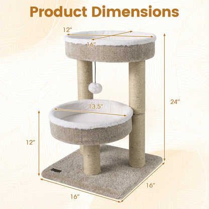 24 Inch Cat Tower With Plush Perches and Posts