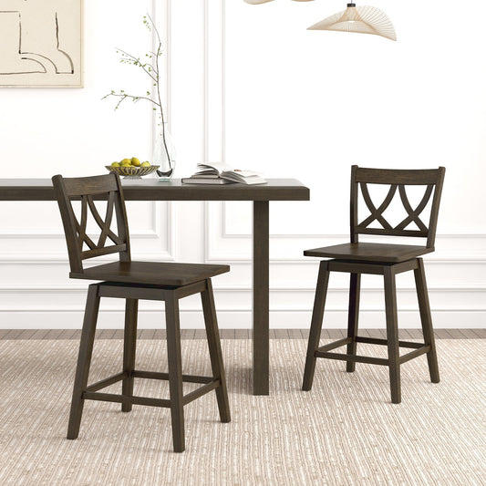 24/29 Inch Bar Stool Set of 2 Wooden Bar Chairs with Rubber Wood Frame-24 inches - Tampa Home & Garden Store