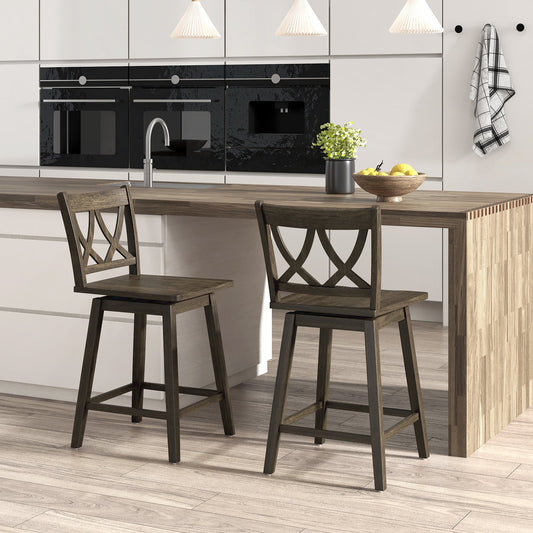 24/29 Inch Bar Stool Set of 2 Wooden Bar Chairs with Rubber Wood Frame-24 inches - Tampa Home & Garden Store