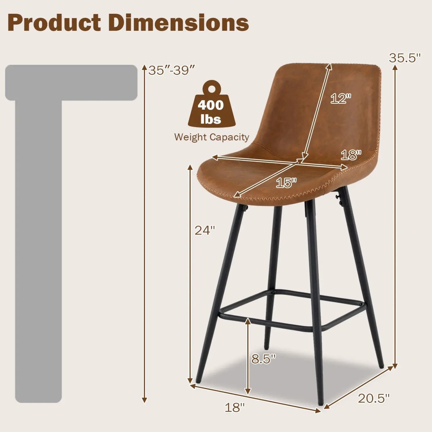 24 Inch Bar Stools with Backs and Footrests