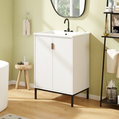 Tocador de Baño de 24 Pulgadas con Lavabo y Estante Ajustable - Blanco
