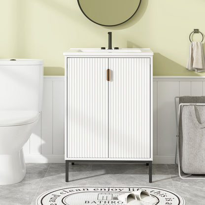 Tocador de Baño de 24 Pulgadas con Lavabo y Estante Ajustable - Blanco