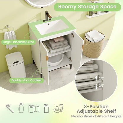 Tocador de Baño de 24 Pulgadas con Lavabo y Estante Ajustable - Blanco