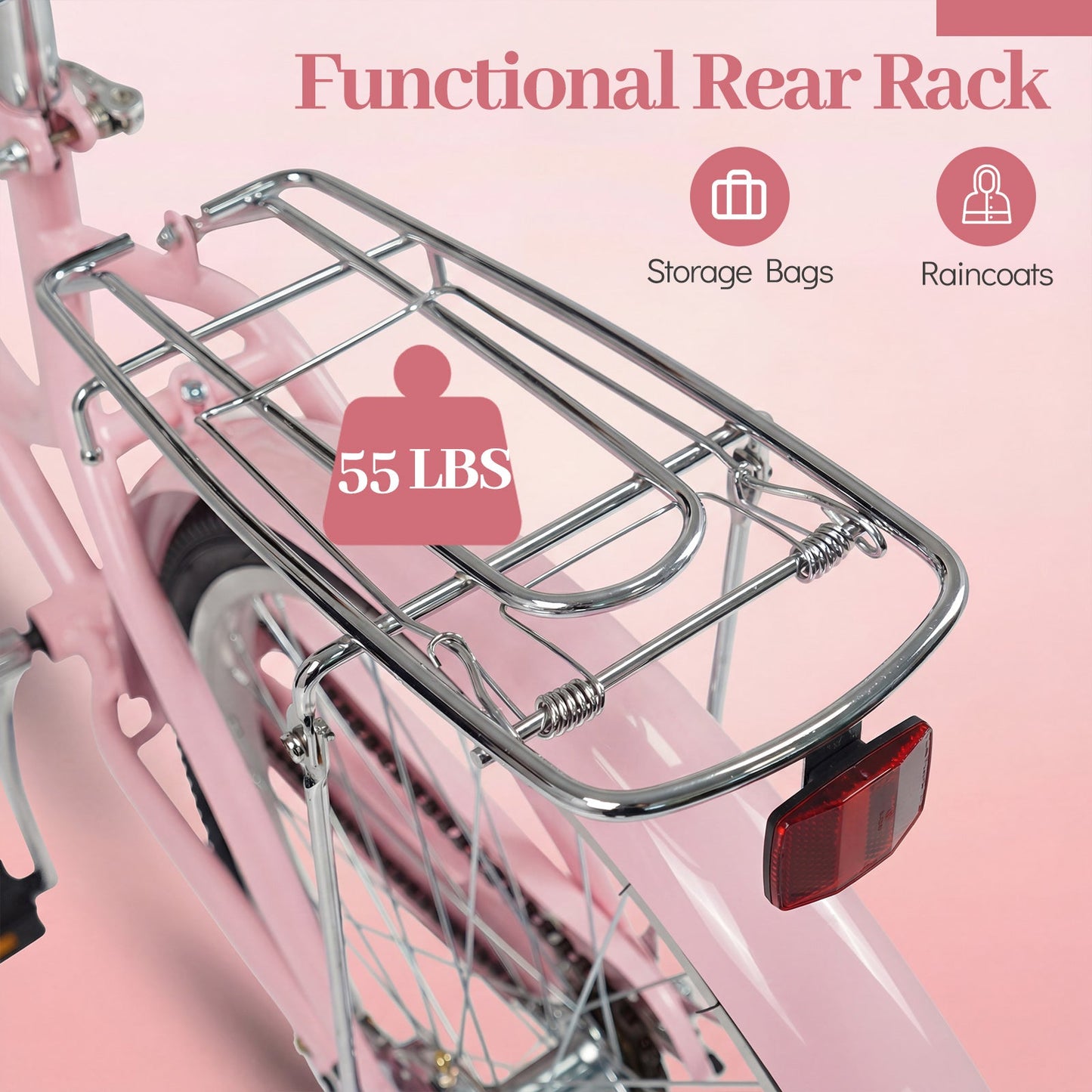 26in women's beach cruiser bike with chrome rear rack on pink frame DirectDeals on Tampa Home & Garden Store