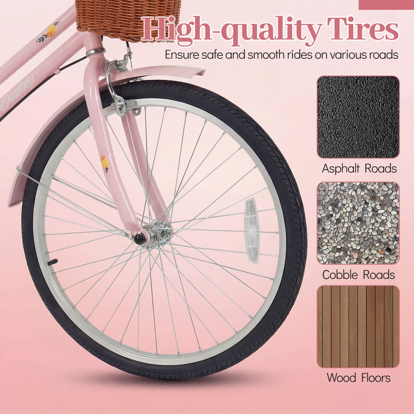 Cruiser Bike 26in Women's Beach Cruiser with Pink Frame, Front Basket and Rear Rack on Tampa Home & Garden Store