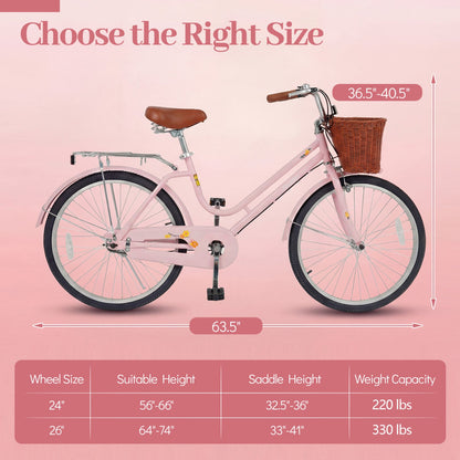 DirectDeals 26-inch Pink Beach Cruiser Bike with front wicker basket and rear rack on Tampa Home & Garden Store