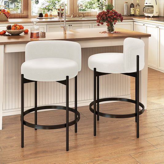 24 Inch Boucle Counter Stools Set of 2 with Curved Backrest - Tampa Home & Garden Store