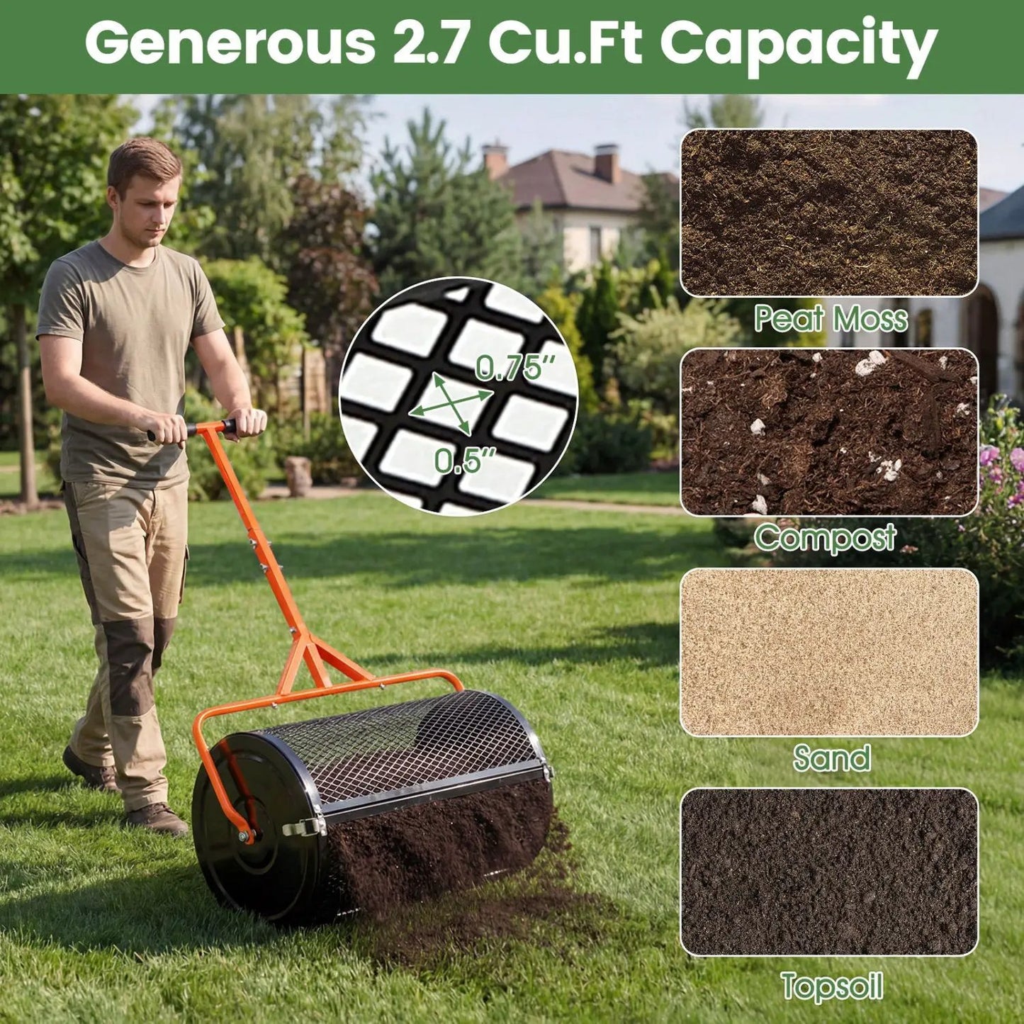 24 Inch Compost Spreader with Adjustable Handle