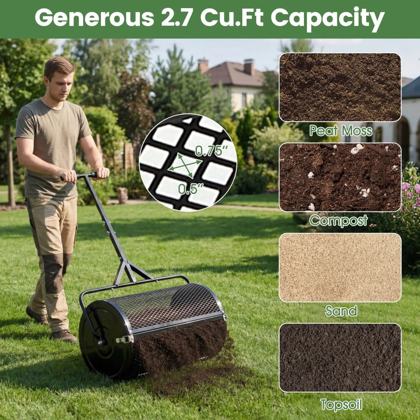 24 Inch Compost Spreader with Adjustable Handle