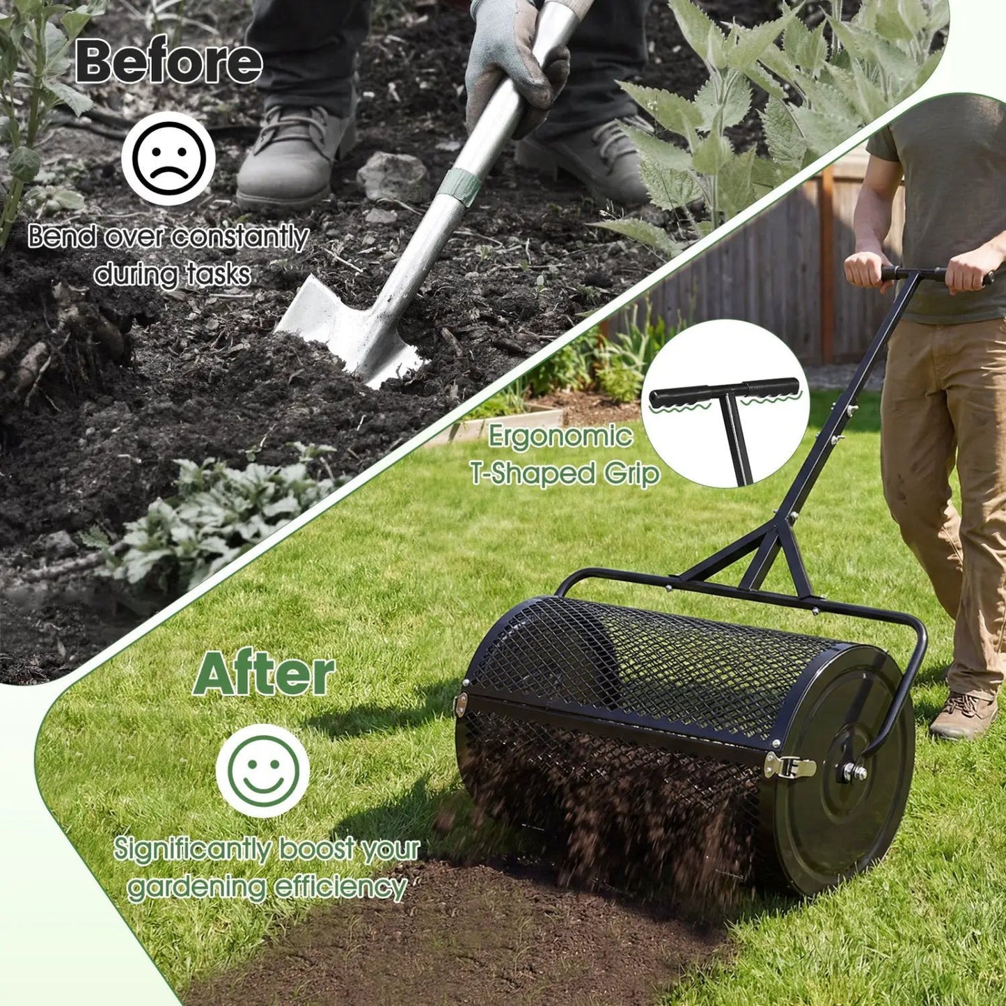 24 Inch Compost Spreader with Adjustable Handle