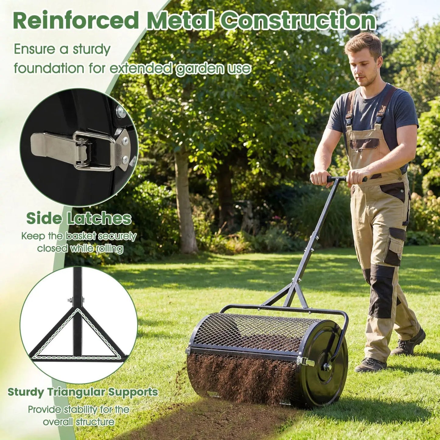 24 Inch Compost Spreader with Adjustable Handle