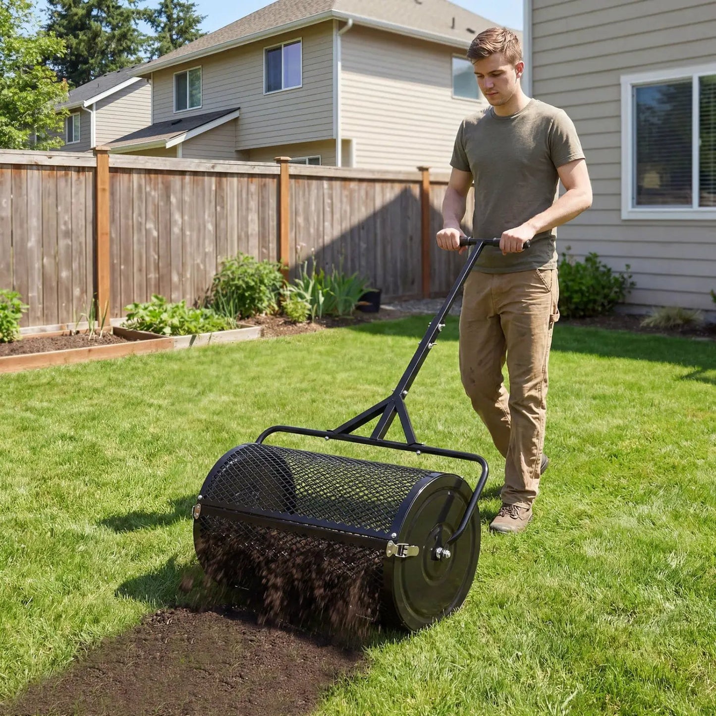 24 Inch Compost Spreader with Adjustable Handle