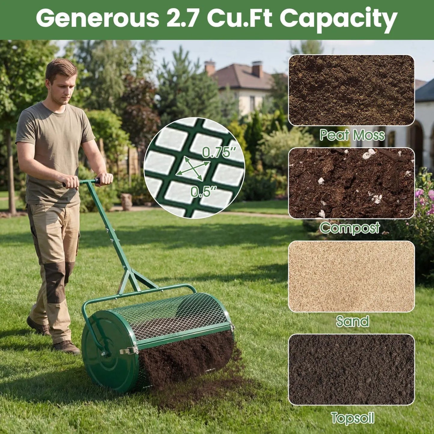24 Inch Compost Spreader with Adjustable Handle