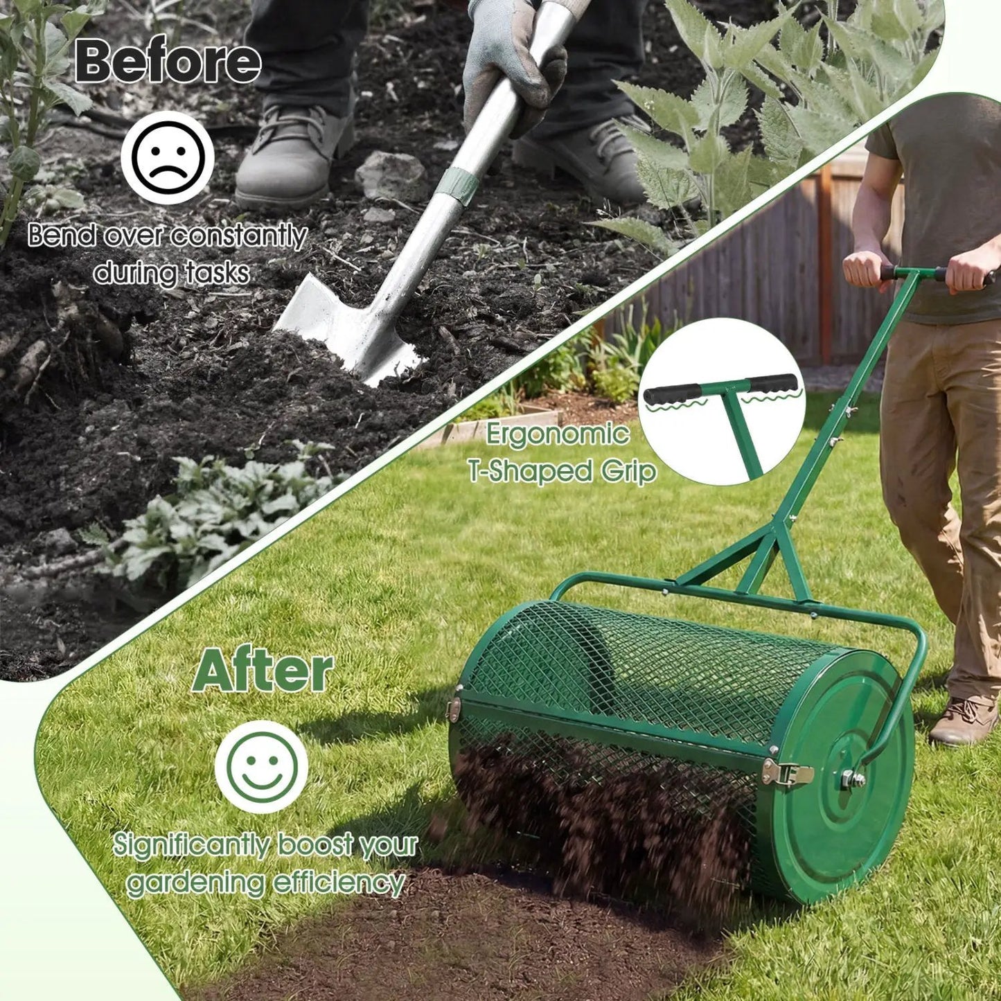 24 Inch Compost Spreader with Adjustable Handle