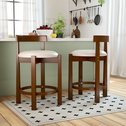 24 Inch Counter Height Bar Stools Set of 2 with Backrests and Footrests-Beige - Tampa Home & Garden Store