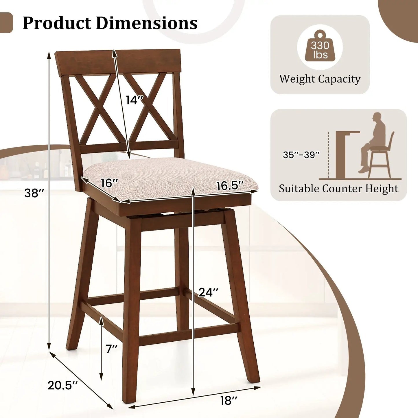 Counter Height Swivel Bar Stools Set of 2