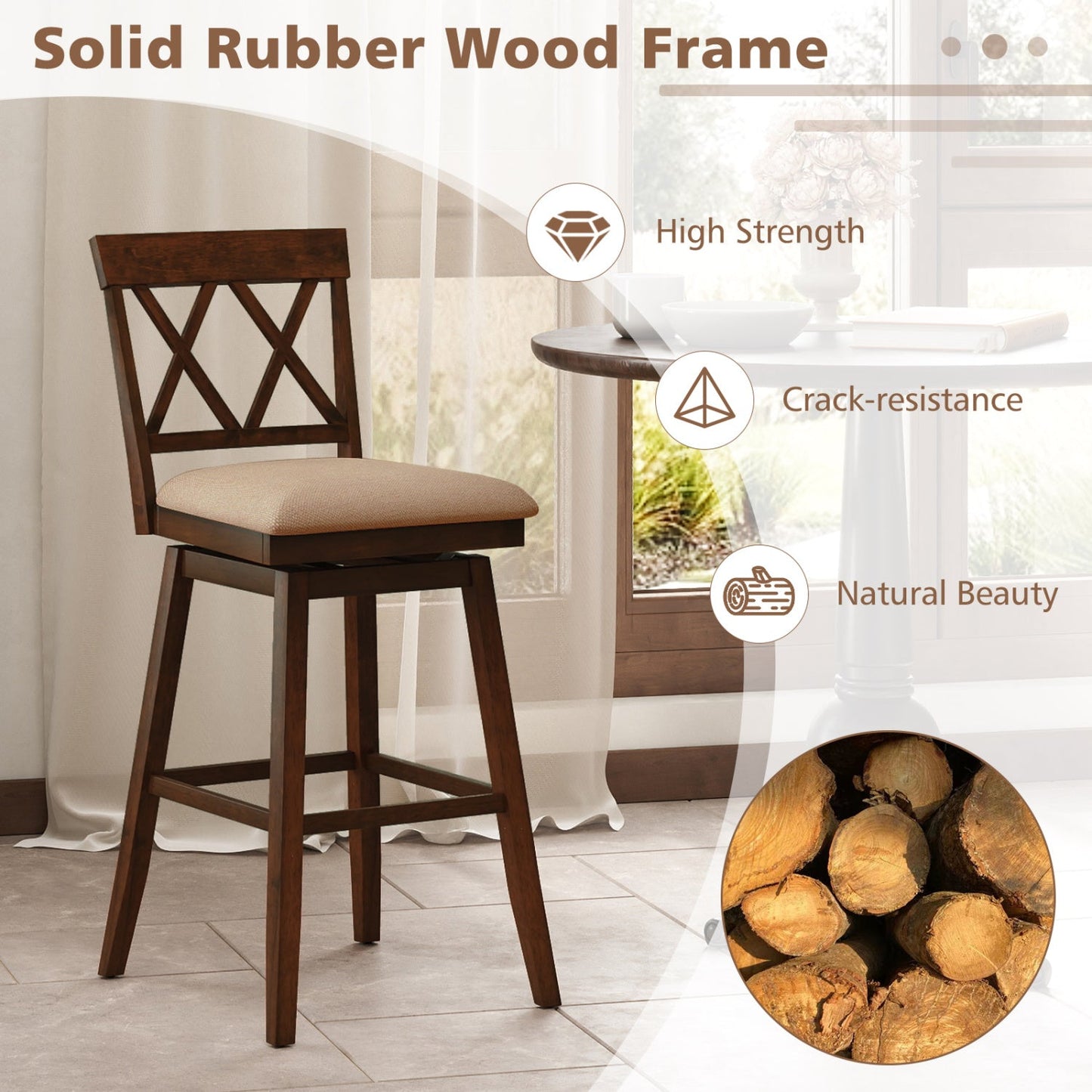 24 Inch Counter Height Barstools Set of 4 with Backrest and Upholstered Seat Cushion - Tampa Home & Garden Store