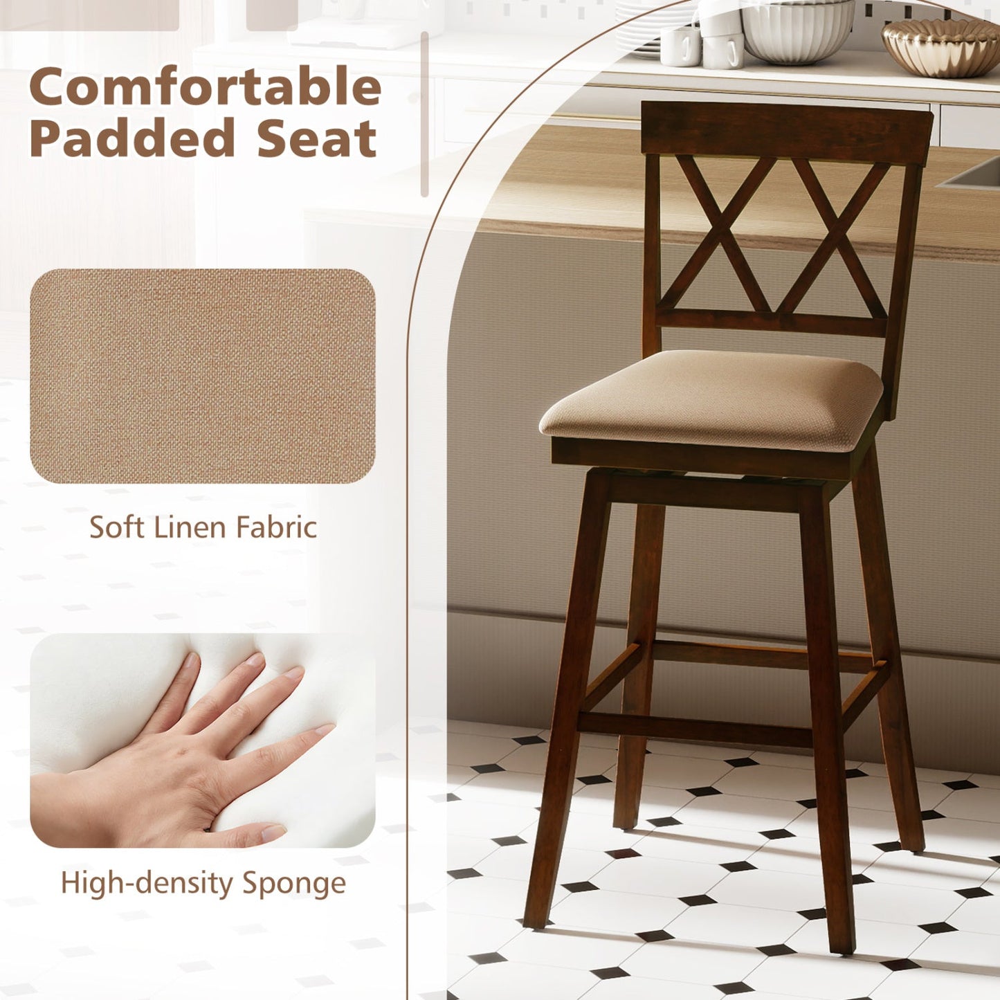 24 Inch Counter Height Barstools Set of 4 with Backrest and Upholstered Seat Cushion - Tampa Home & Garden Store
