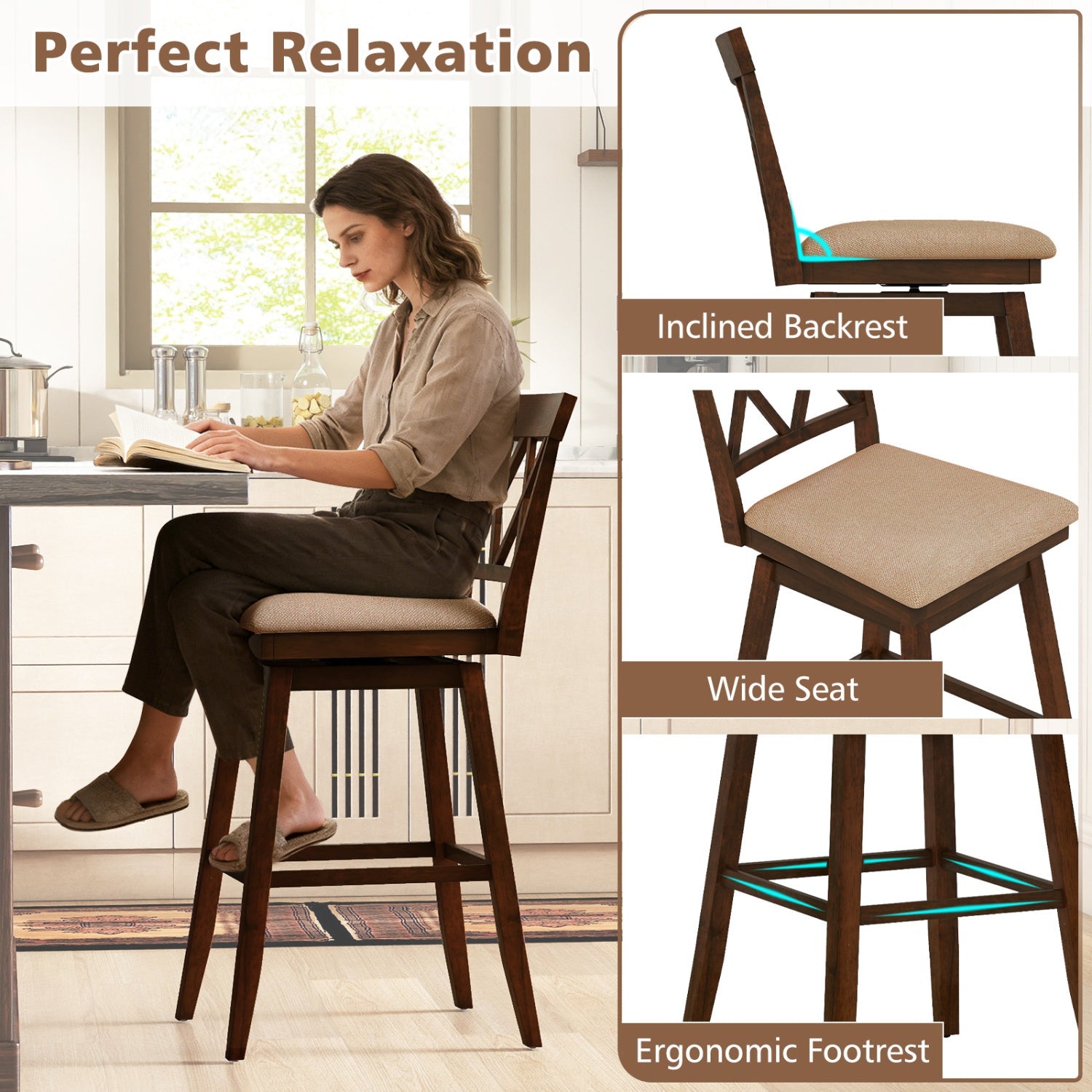 24 Inch Counter Height Barstools Set of 4 with Backrest and Upholstered Seat Cushion - Tampa Home & Garden Store