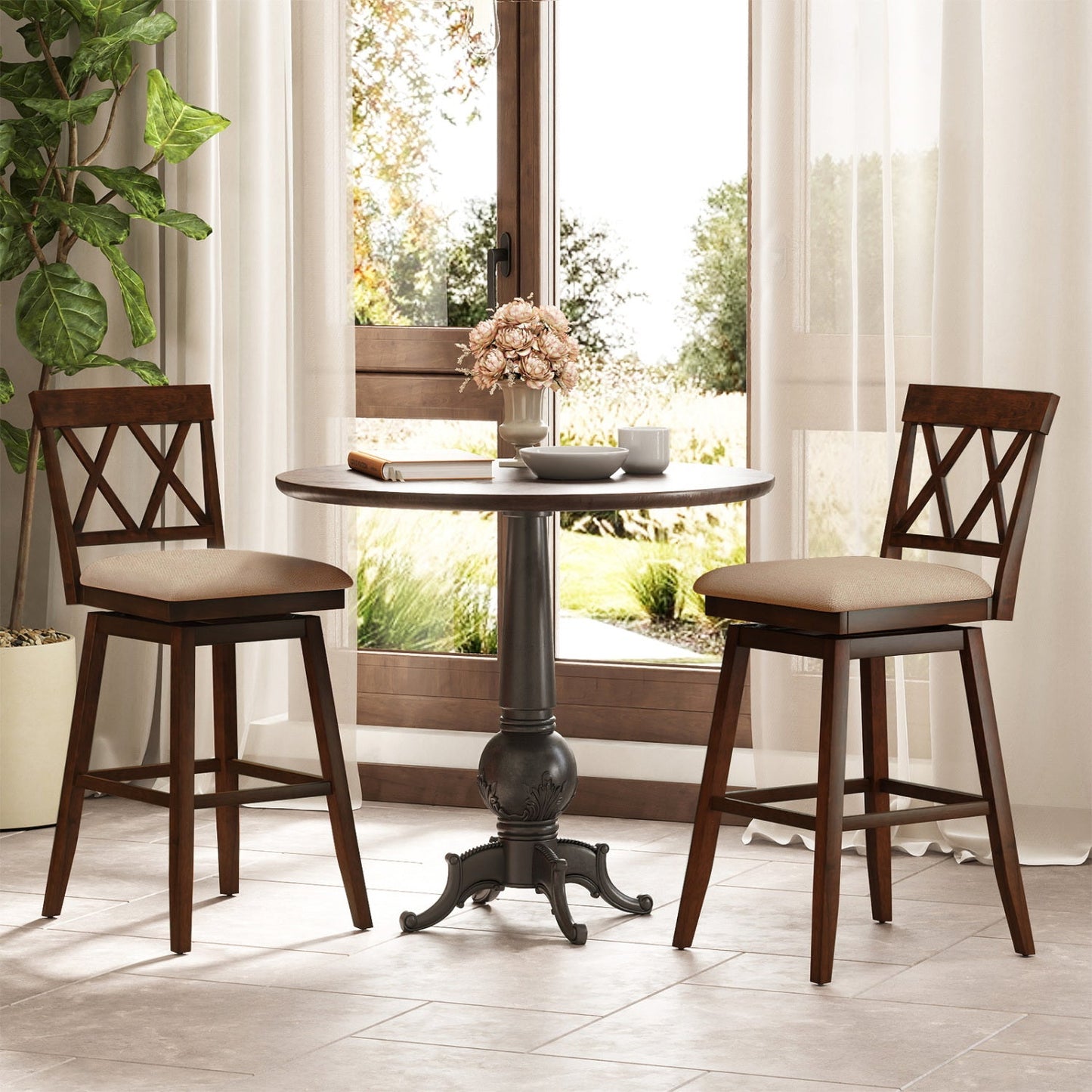24 Inch Counter Height Barstools Set of 4 with Backrest and Upholstered Seat Cushion - Tampa Home & Garden Store