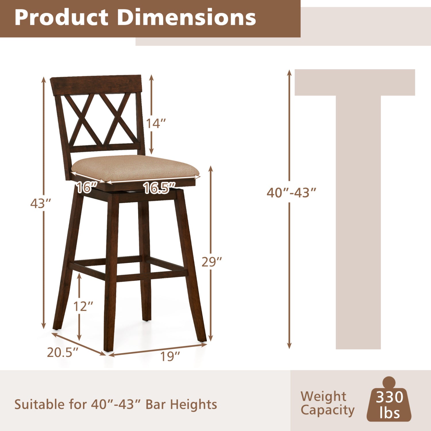 24 Inch Counter Height Barstools Set of 4 with Backrest and Upholstered Seat Cushion - Tampa Home & Garden Store
