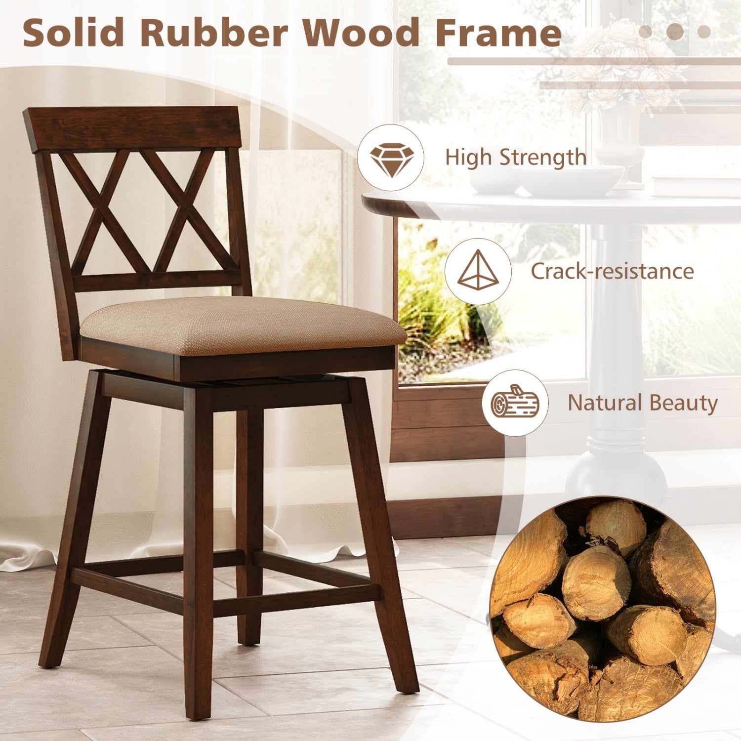 24 Inch Counter Height Barstools Set of 4 with Backrest and Upholstered Seat Cushion - Tampa Home & Garden Store