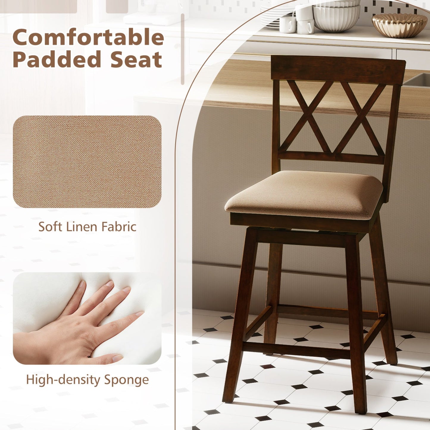 24 Inch Counter Height Barstools Set of 4 with Backrest and Upholstered Seat Cushion - Tampa Home & Garden Store