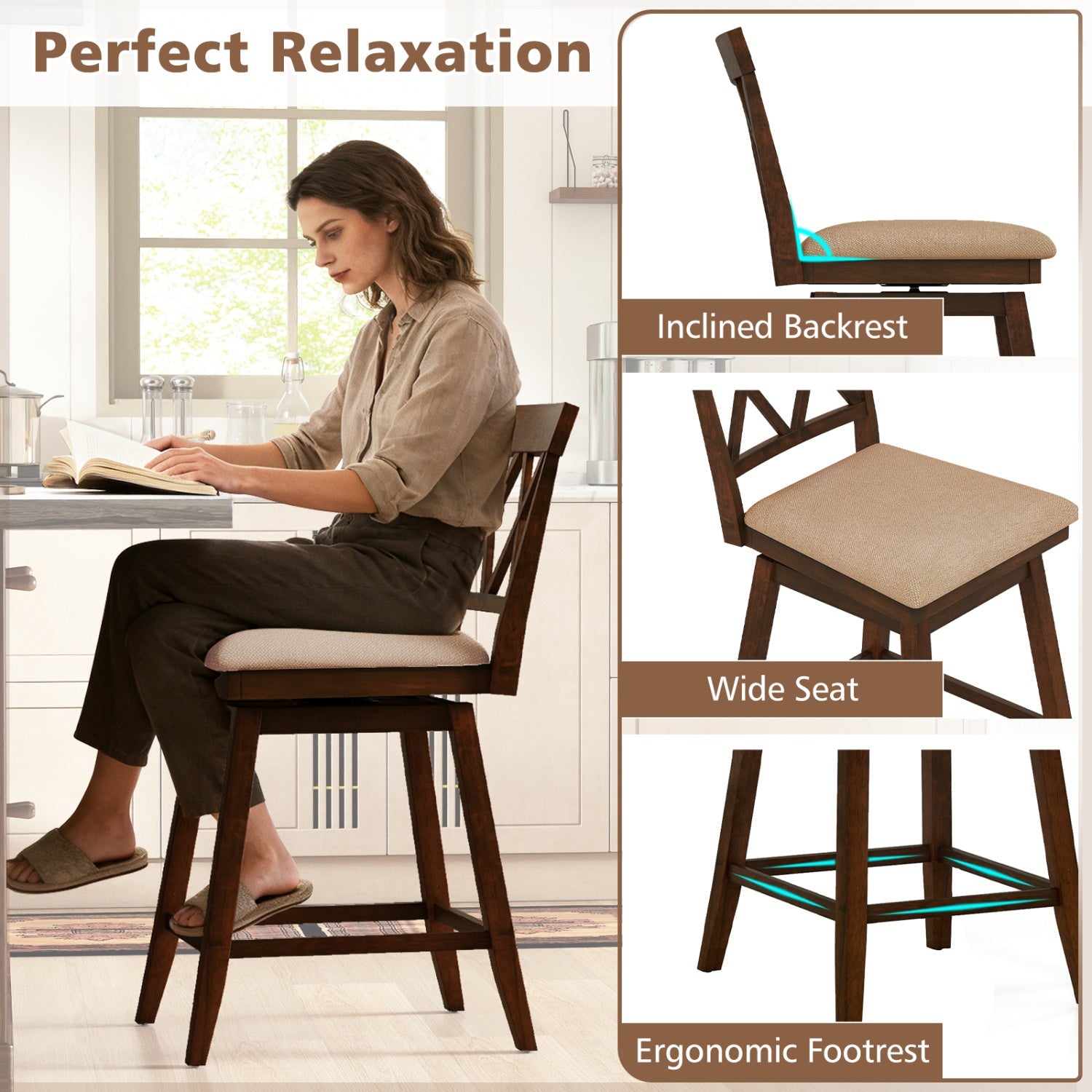24 Inch Counter Height Barstools Set of 4 with Backrest and Upholstered Seat Cushion - Tampa Home & Garden Store
