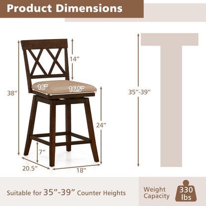 24 Inch Counter Height Barstools Set of 4 with Backrest and Upholstered Seat Cushion - Tampa Home & Garden Store