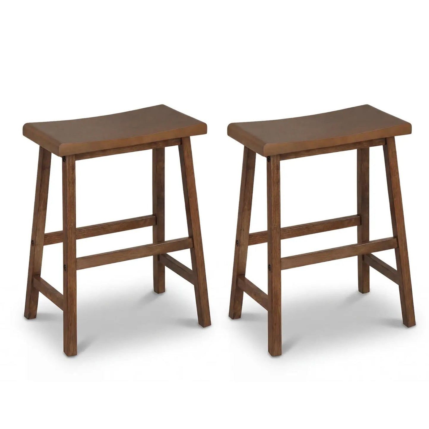 24 Inch Counter Height Wood Saddle Stools Set 2