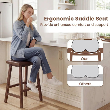 24 Inch Counter Height Wood Saddle Stools Set 2