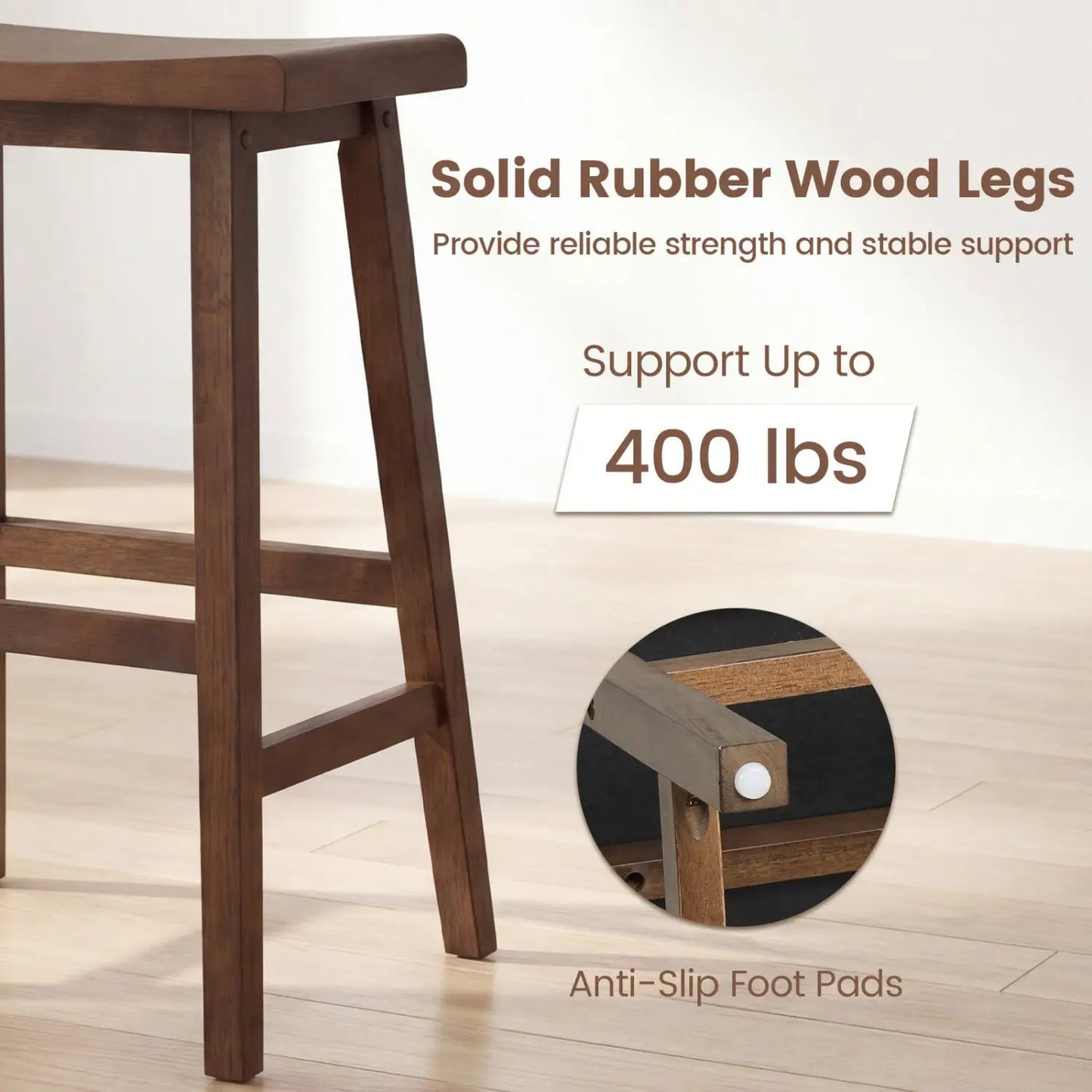 24 Inch Counter Height Wood Saddle Stools Set 2