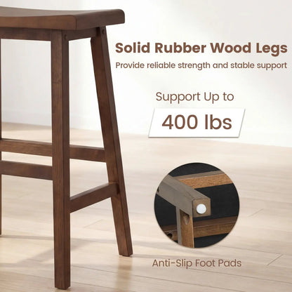 24 Inch Counter Height Wood Saddle Stools Set 2