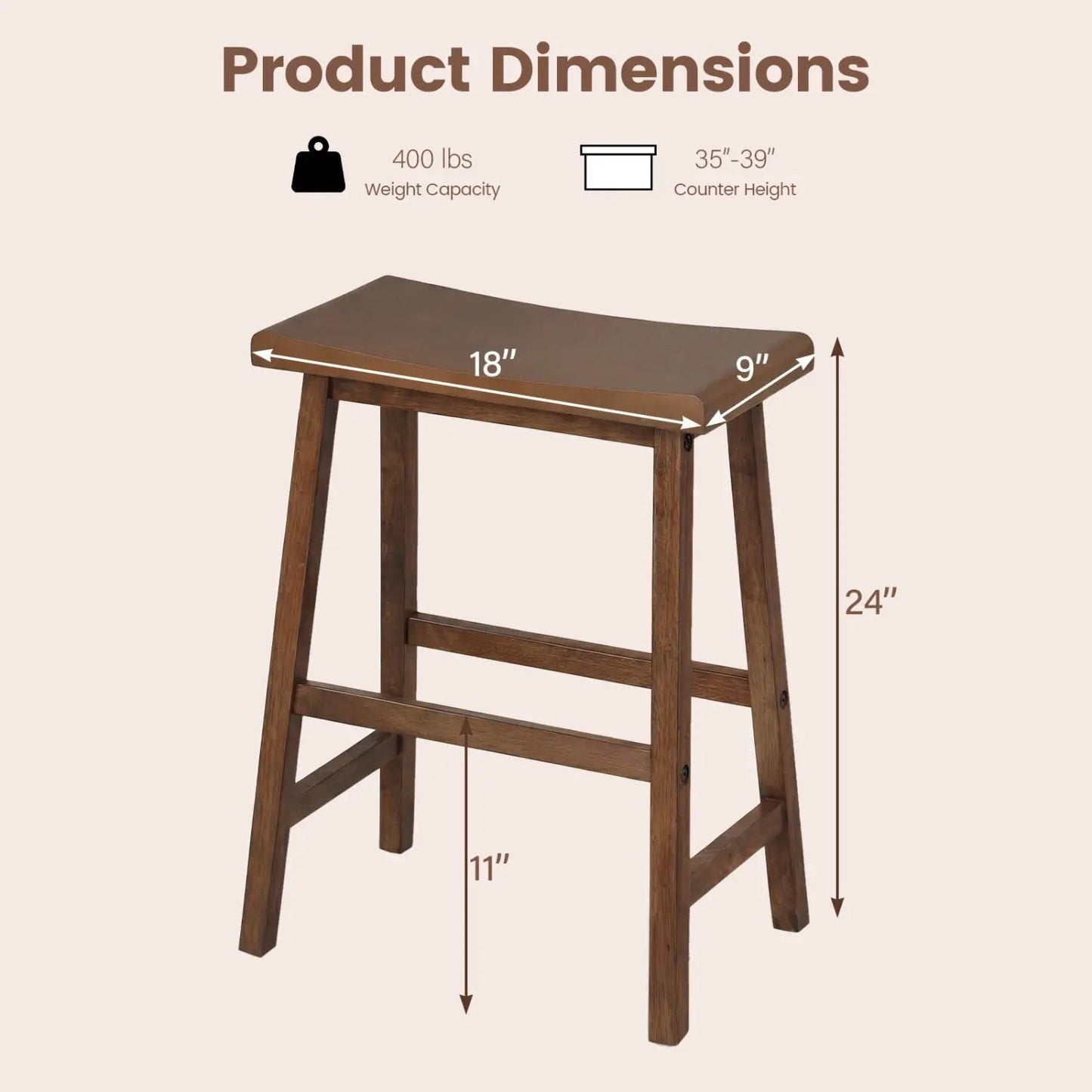 24 Inch Counter Height Wood Saddle Stools Set 2