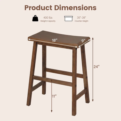 24 Inch Counter Height Wood Saddle Stools Set 2