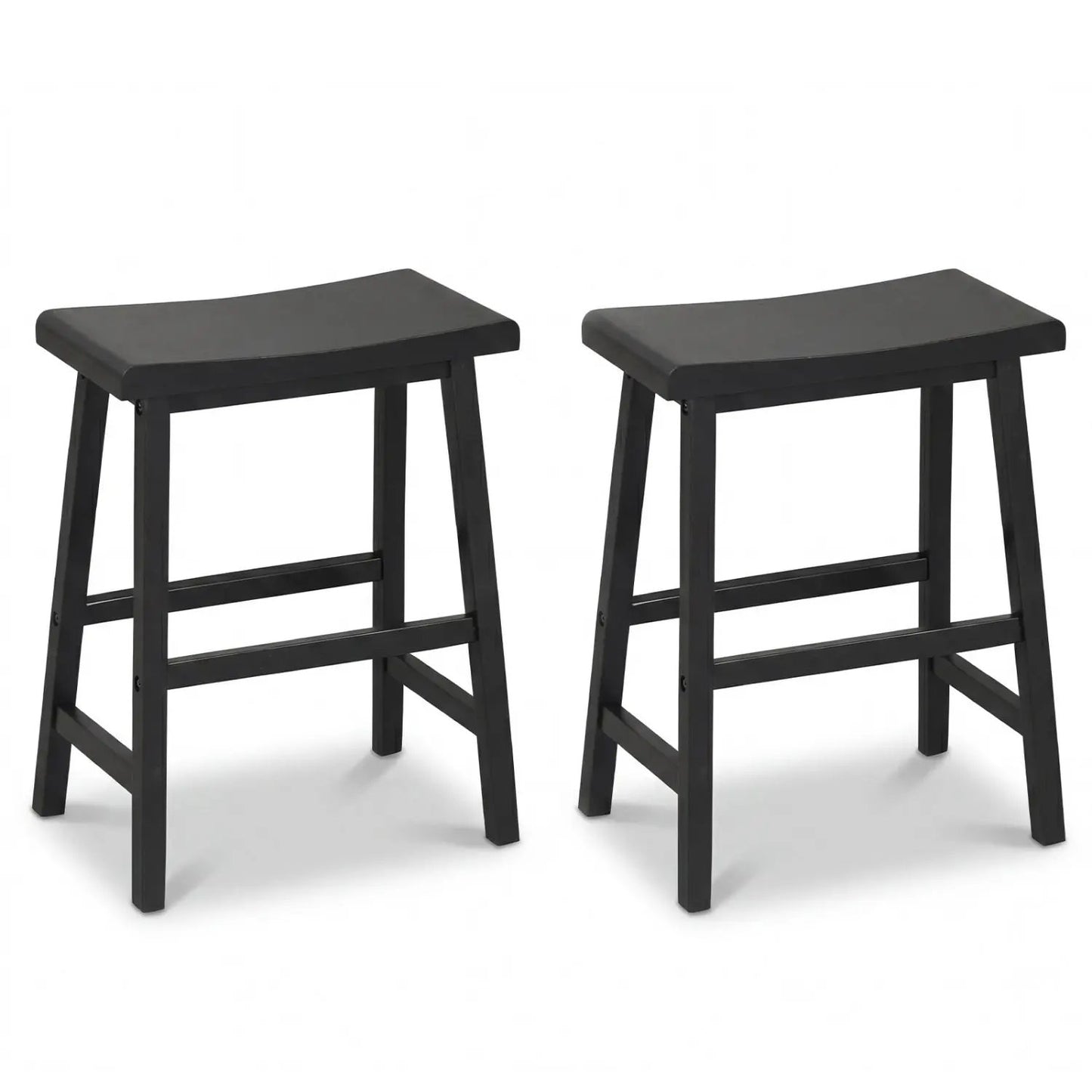 24 Inch Counter Height Wood Saddle Stools Set 2