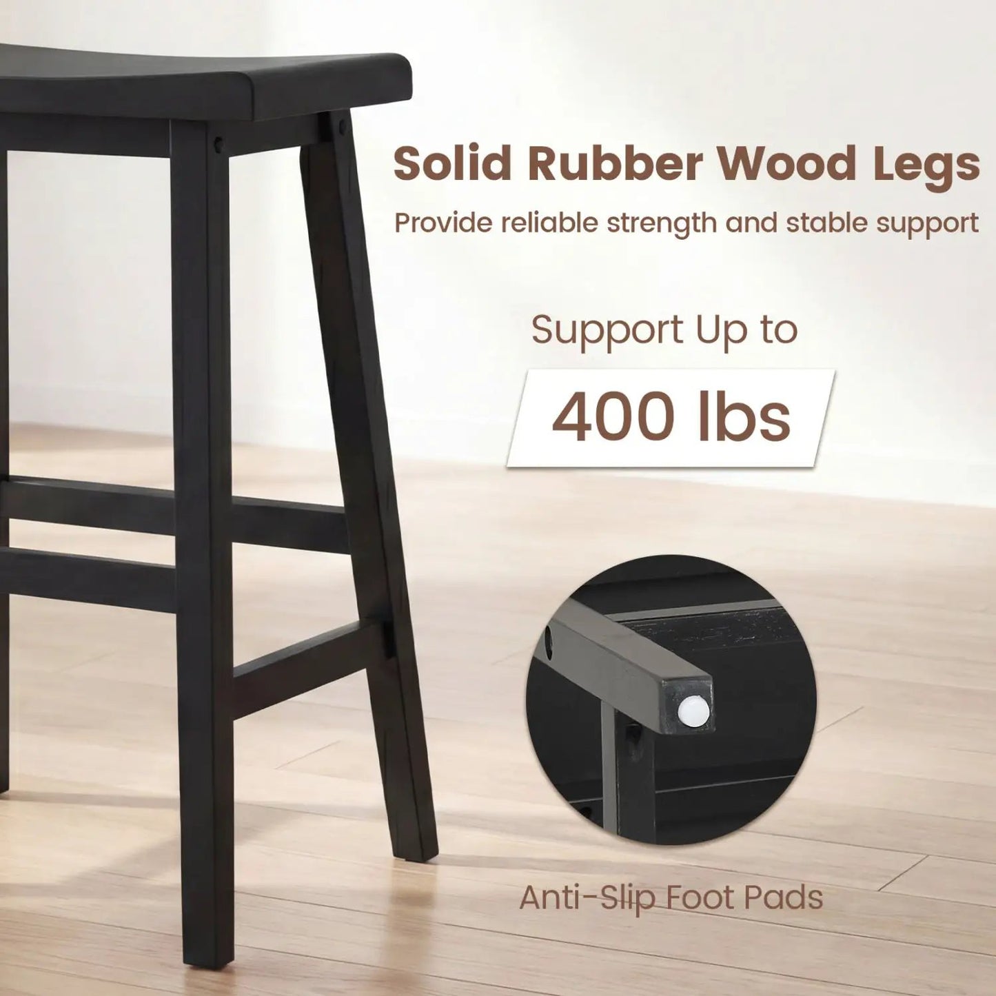 24 Inch Counter Height Wood Saddle Stools Set 2