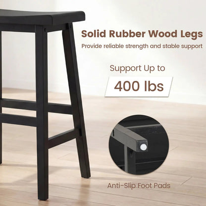 24 Inch Counter Height Wood Saddle Stools Set 2