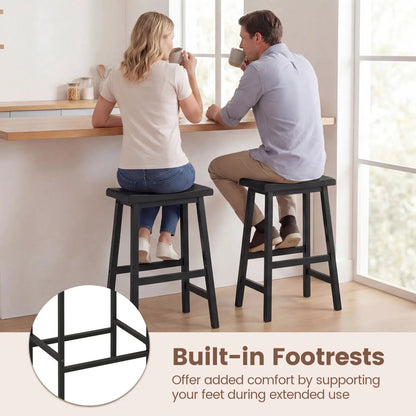 24 Inch Counter Height Wood Saddle Stools Set 2