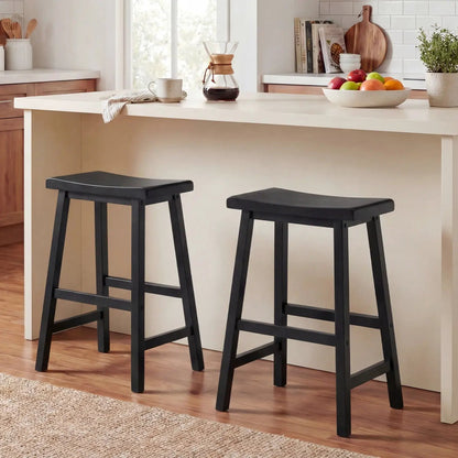 24 Inch Counter Height Wood Saddle Stools Set 2