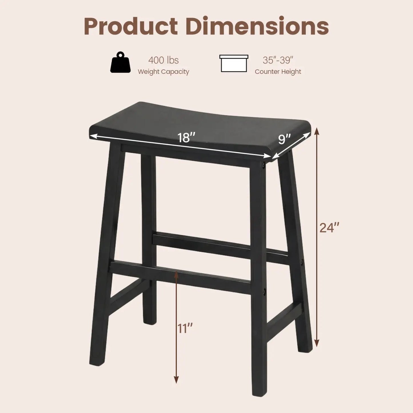 24 Inch Counter Height Wood Saddle Stools Set 2