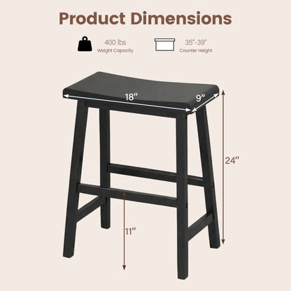 24 Inch Counter Height Wood Saddle Stools Set 2