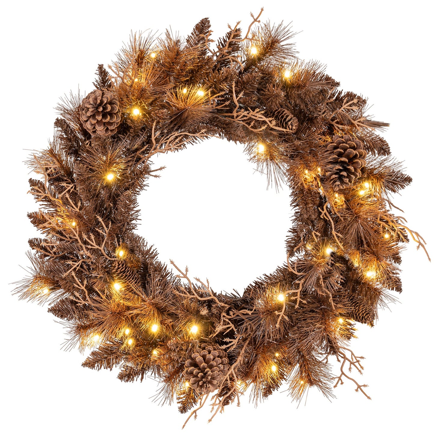24 Inch Pre-lit Christmas Wreath with 105 Branch Tips and 35 Warm White LED Lights