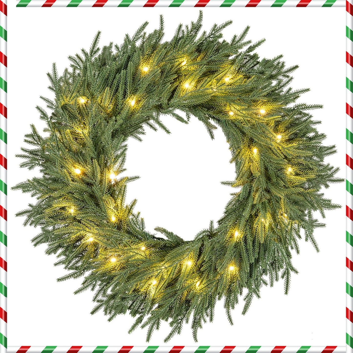 24 Inch Pre-lit Christmas Wreath DirectDeals with 108 branch tips and 35 warm white LED lights on Tampa Home & Garden Store